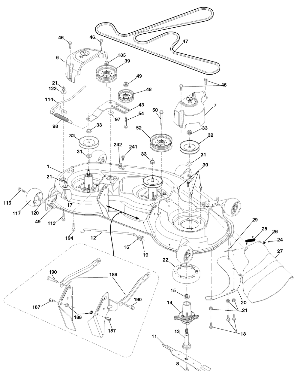 Mower Deck (7800738deck) Diagram and Parts List for 7800738-96042010400 2011 Briggs and Stratton Lawn Tractor